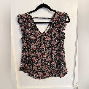 LOFT Pink and Orange Ruffled Sleeveless Blouse